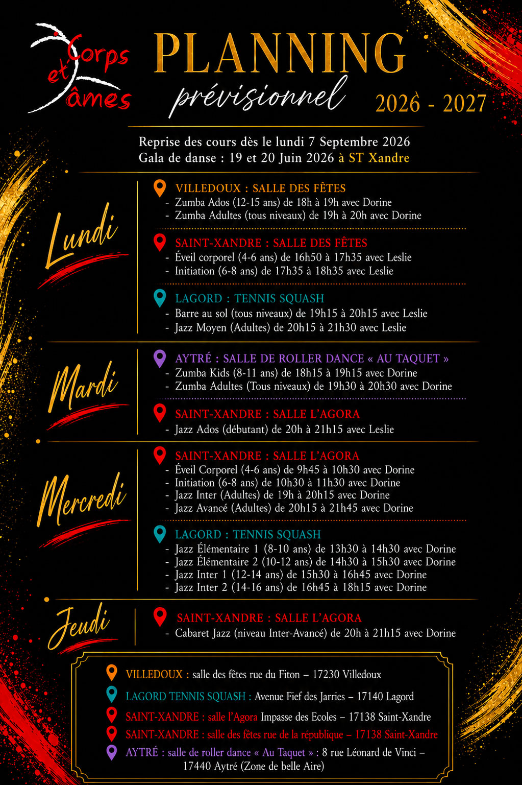 Planning Danse Corps et Âmes
