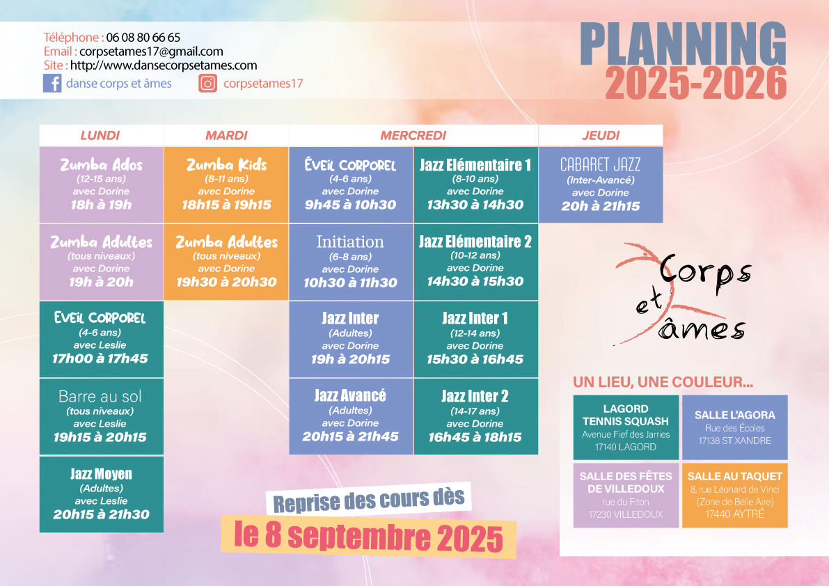 Planning Danse Corps et Âmes